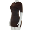 Sexy Slim Ruched Dress Women Cross-Ruched Short-Sleeve Solid Bodycon Dress 2026 Summer New Party Club Fashion Short Dress
