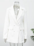 Lady Solid Waist Cinching Blazer Dress Fashion Full Sleeve Lapel V-neck Double Breasted Slim Vestidos 2026 Office Street Gown