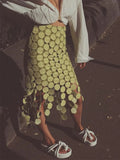Solid Minimalist Casual Skirt For Women High Waist Patchwork Zipper Irregular Hollow Out Skirts Female Fashion New