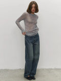 Mohair Round Neck Pullover Sweater For Women 2025 Spring Summer New Knitted Bottom Semi-sheer Knit Sweater Female Top