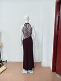 Elegant Red Brown Lace Patchwork Long Dress Women's Turtleneck Draped Collar Dresses Evening Party Wedding Guest Summer White