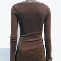 Solid Spliced Folds Designer T Shirt For Women Skew Collar Long Sleeve Patchwork Buttons Chic T Shirts Female New