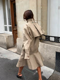 Women Khaki Windbreaker Jacket High Neck Zip Up Flared Hem Loose Fit Coat Autumn Commute Street New Lady Chic Hot Outerwear 2026