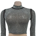 Luxury Sexy Sparkling Rhinestone Decor Top and High Waist Skinny Skirt 2pcs Set Birthday Evening Party Dress Skirt Suit