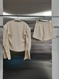 Charming Fashion Two Piece Set for Women V Neck Long Sleeve Tunic Blouse Slimming Shorts Autumn Commut Suit Female