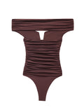 Solid Patchwork Folds Bodysuit for Women V Neck Off The Shoulder Slimming High Waist Sexy Backless Playsuit Female