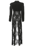 Jacquard Patchwork Long Coat Women Autumn Trend Elegant Irregular Hem Full Sleeve Bandages Dell V-Neck Chic Streewear