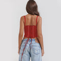 Elegant Summer Strapless T-shirts Corset Lace Tops Women Bandage T Shirt Y2K Chic Female Crop Top Black Red Blue White Yellow