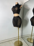 Sexy Sleeveless Crop Top Skirt Women's Sets Sparkly Luxury Diamonds See Through Mesh Stage Outfit Performance Singer Costume