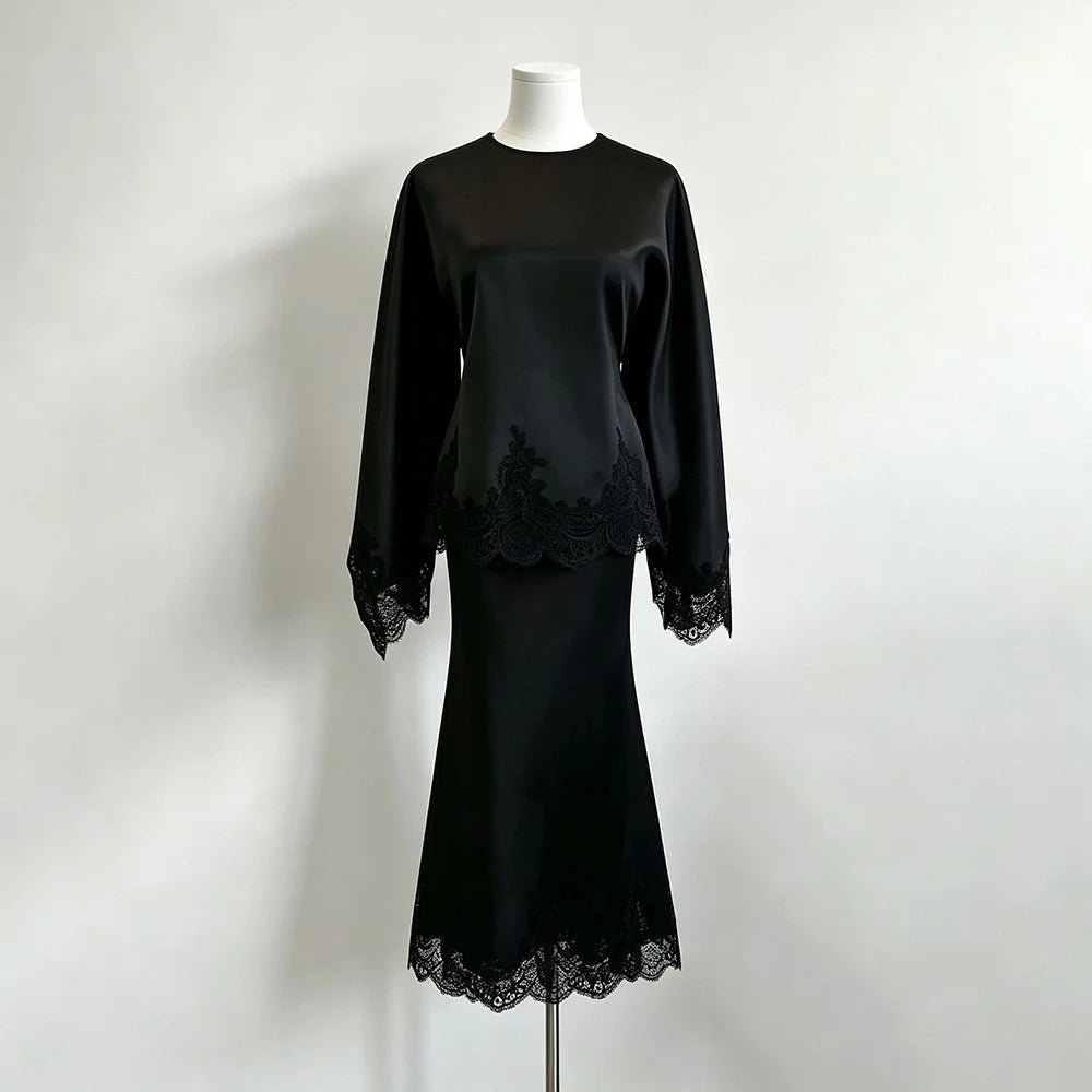 White Temperament Dress Two-Piece Set 2026 Autumn New Women'S Cape Top Long Skirt Lace Set Suit