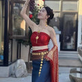 Women's Thailand Traditional Clothing Two Set Thai Dress National Costume Dai Dress Minority Retro Costume Dance Photography
