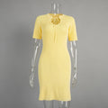 Short Sleeve Knitted Long Dress Female Slim Hollow Retro Elegant Sweater Dress 2025 Summer New High Waist Women‘s Dress