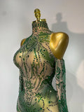 Sparkly Rhinestone Sexy Mesh Bodycon Jumpsuit Nightclub Bar Evening Party Gogo Dancer Clothing Drag Queen Outfit Stage Costume