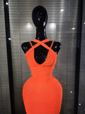 Orange Color Women Sleeveless Sexy Halter Off the Shoulder Bodycon Bandage Long Dress Celebrate Fashion Evening Party Outfit
