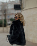 Fluffy Faux Fur Short Coat Women Lapel Long Sleeve Soft Plush Warm Cropped Jacket Lady Winter Outerwear Casual Streetwear