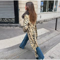 Women Vintage Tiger Print Long Coat Large Fluffy Fur Collar Waist Tie Belted Wrap Coat 2026 Winter Fashion Elegant Outerwear