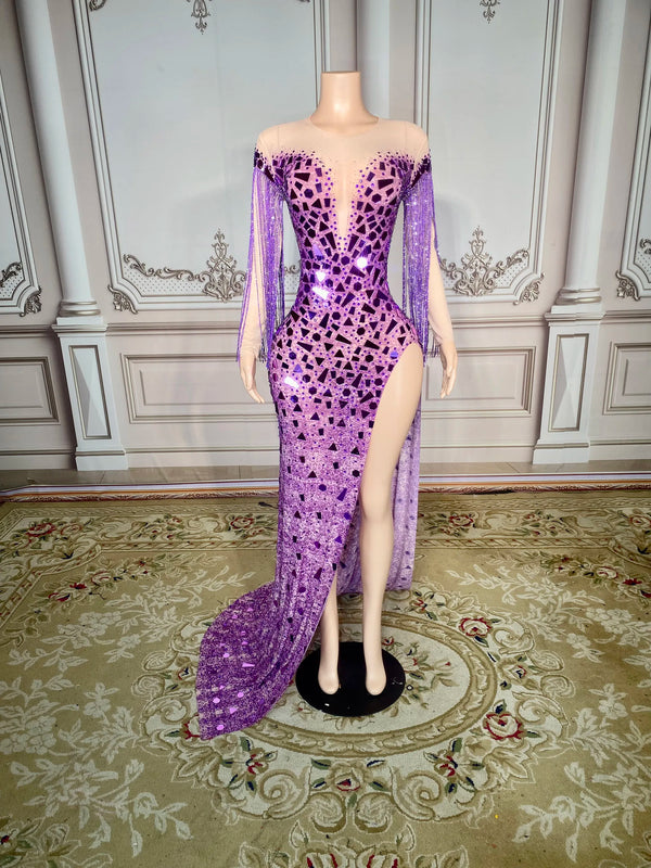 Women's Clothing Spring New Elegant Square Collar Rhinestone Dance Performance Birthday Party Sequin Long Dress