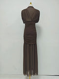 Solid Slimming Spliced Folds Dress for Women O Neck Sleeveless Elegant Temperament Dresses Female Summer Fashion