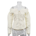 Sexy Off Shoulder Cardigan for Women Lace Up Design Long Sleeve French Versatile Slimming Blouse Female Fashion New