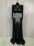 Luxury Elegant Birthday Party Prom Sparkly Diamonds Long Sleeves Mesh See-Through Maxi Abaya Women Evening Wedding Guest Gowns
