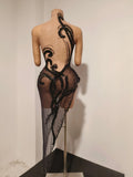 Sparkly Diamond Sexy Black Mesh Asymmetric Bodycon Mini Dress Women Nightclub Bar Party Show Gogo Dancer Clothing Stage Costume