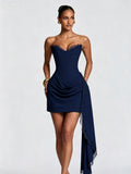 Women Sweetheart Strapless Corset Mini Gown Ruched Lace Sash Slim Fit Wedding Guest Summer 2026 Hot Luxe Party Evening Dresses