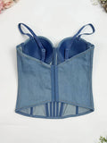 Sexy Denim Women's Corset Top Slim V-neck Sleeveless Backless Buttons Sling Vest 2026 Summer Lady Chic All-match Bustier