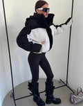 Black White Color Block Puffer Jacket Womens Zip Up Oversized Loose Fit Warm Coat Fall Winter Streetwear Daily Trendy Outerwear