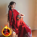 Autumn And Winter New Improved Velvet Thickened Red Cheongsam Skirt New Year Red Warm Qipao Dress Chinese Skirt two-piece Set