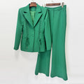 Women’S Designer 2-Piece Set Single Breasted Lace Up Decoration Blazer High Waist Wide Leg Pants Formal Party Suit Outfit