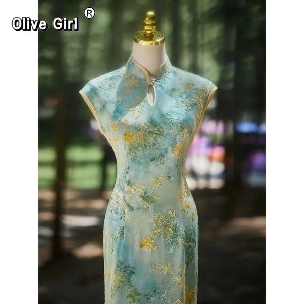 Olive Girl Romantic Qipao for Garden Wedding 2026 Fairycore Photoshoot Everyday Wear S-XXL XS-3XL Plus Size Romantic Garden Party Editorial Not Costume Qipao Cheongsam Chinese Dress Chinese Heritage Fashion Women