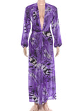 Tiger Stripe Print Long Dress Woman Autumn Trend Deep V-Neck Backless Lantern Sleeve Beach Party Elegant Vestidos
