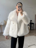 Solid Faux Fur Lapel Women's Coat Luxury Gradient Cropped Fluffy Fur Jacket Coat Winter Thicken Outerwear High Street