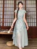 Summer Dress Short Sleeved Dreen Women's Cheongsam Qipao Traditional Improved Slim A-line Long Dress Irregular High-end Elegant