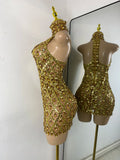 Luxury Sparkly Rhinestone Shining Sequins Women Sexy Transperant High Neck Bodycon Mini Birthday Dress Party Performance Costume