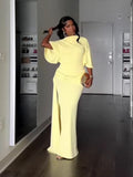 Chic Yellow Backless Lace Up Slit Dress Women Pleated Half Sleeved Waist Cinched Dresses Lady 2026 Spring New Evening Party Robe