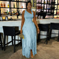 2026 New Women Birthday Party Dress Summer Slim Elegant Sleeveless Skew Collar Tassel Long Dresses Street Vintage Dress