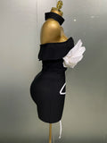 Luxury Celebrity Evening Club Elegant Party Gowns Women New Sexy Off Shoulder White 3D Flower Black Mini Bodycon Bandage Dress