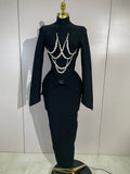 Women Celebrity Evening Party Club Prom Luxury Birthday Dresses Elegant Pearl Beaded Sexy Long Sleeve Bodycon Long Bandage Dres