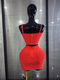 Black Red Color Women Sexy Strap Shining Sequins 2 Pieces Bodycon Mini Bandage Dress Nightclub Party Celebrate Cocktail Outfit