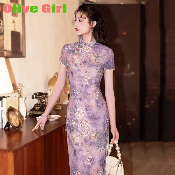 Olive Girl Romantic Qipao for Garden Wedding 2026 Fairycore Photoshoot Everyday Wear S-XXL XS-3XL Plus Size Romantic Garden Party Editorial Not Costume Qipao Cheongsam Chinese Dress Chinese Heritage Fashion Women
