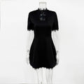 Sexy Lace Spliced Stand Collar Dress Women Summer Solid Slim High Waist Short Sleeves Leisure Dress Female Party Dress