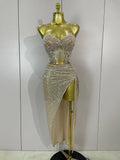 Women Two Pieces Set Sexy Strapless Evening Sparkly Sequin Beading Celebrate Nightclub Party Luxury Birthday Dress Stage Costume