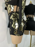 Sparkly Sequined Mirrors Technological High Street Short Summer Three Pieces Dress Sexy Stage Women Outfit Singer Show Wear