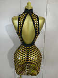 Sexy Nightclub Bar Photoshoot Stage Costumes Sparkly Diamond Mesh See Through Mini Dress Women Evening Party Club Birthday Dress