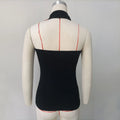 Sexy Hollow Metal Ring Crop Top Women Halter Tanks Black Off Shoulder Short Vest Female Summer Slim Backless Streetwear