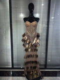 Luxury Women Sexy Sparkly Crystals Sequined Strapless Bodycon Floor Length Birthday Dress Performance Costume Stage Wear