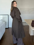 2026 Women Winter Plaid Trench Coat Single Breasted Waist Tie Loose Jacket Autumn High Street Daily Chic Hot Lux Outerwear 2026