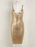 Women's Gold Bandage Dress Bodycon Spaghetti Celebrity Runway Sexy Club Costume Party Summer 2026 New