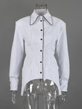 Elegant Striped Women Shirts Lapel Collar Long Sleeve Fit Shirt for Office Work Business Meeting Wear Fashion New